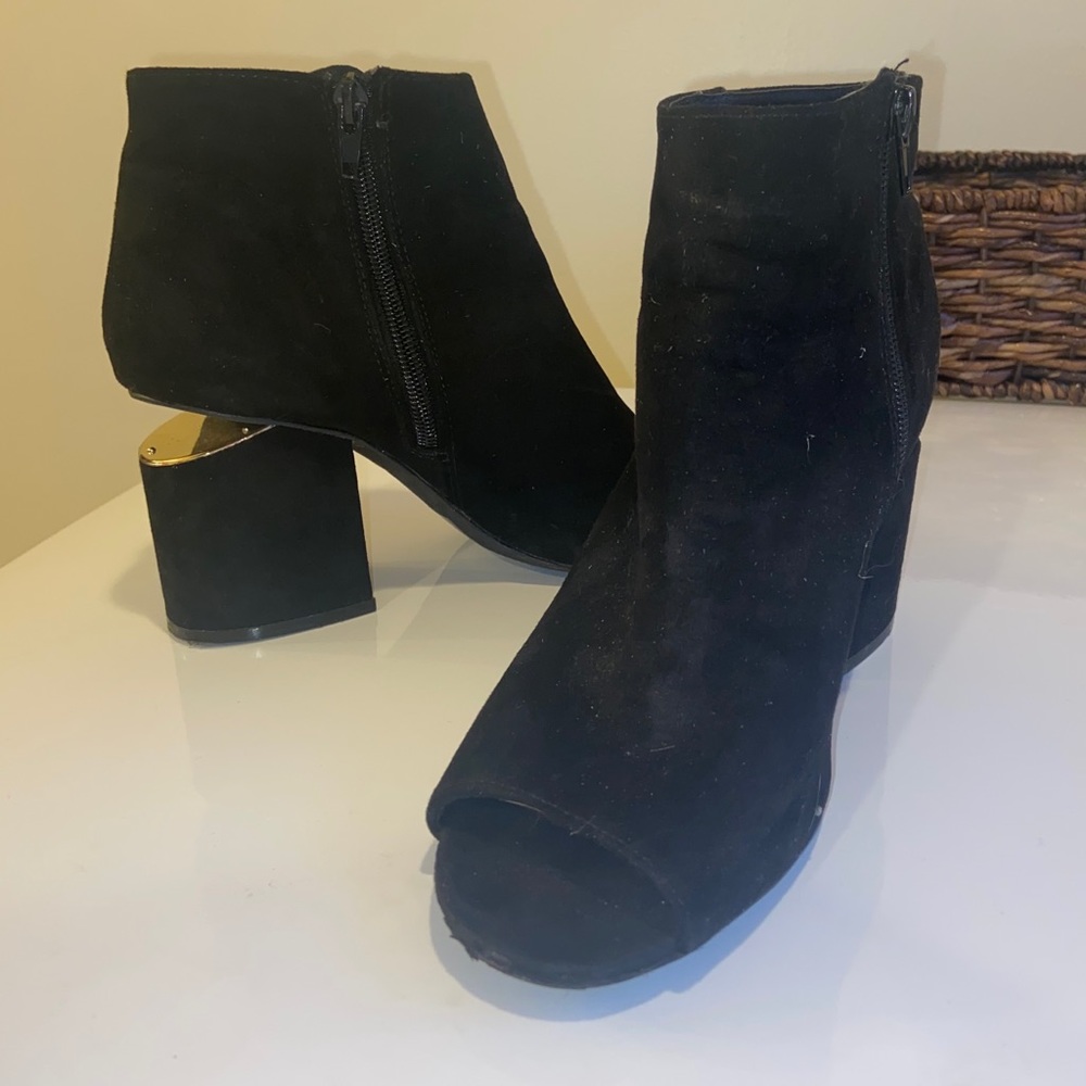 Black Open Toed Booties With Fun Heel Detail! - image 3